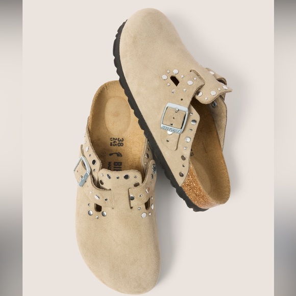Birkenstock Beige Suede Studded Mules - Picture 4 of 8